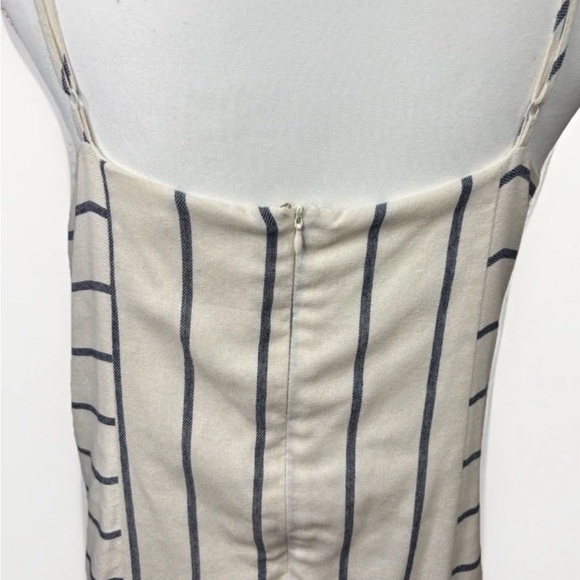 Women’s Striped Midi Dress Size L Linen Look Adjustable Straps Ruffle Hem - Picture 9 of 9